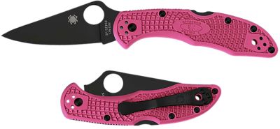 Spyderco 2.90 in. Delica 4 Lightweight Folding Knife, Plain Black TiCN CPM S30V SS Blade, Pink/Black Textured FRN Handle