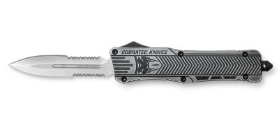 CobraTec Knives 3.75 in. Large CTK-1 OTF Dagger, Part Serrated D2 Steel Blade, Stonewashed Aluminum Handle