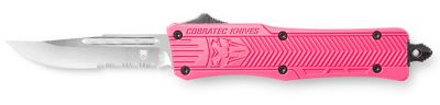 CobraTec Knives 2.75 in. Small CTK-1 OTF Drop Point Knife, Part Serrated D2 Steel Blade, Pink Aluminum Handle