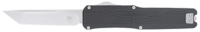 CobraTec Knives 3.13 in. Legend EDC OTF Folding Knife, Plain Stonewashed VG-10 SS Blade, Black Textured Aluminum Handle