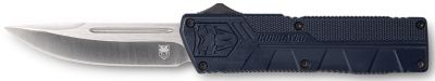 CobraTec Knives 3.25 in. OTF Lightweight Drop Point Knife with Pocket Clip, Plain D2 Steel Blade, NYPD Blue Aluminum Handle