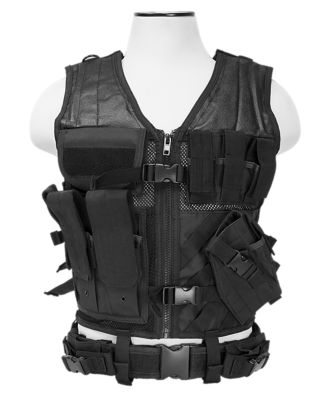 NCStar Adult PVC/Mesh Webbing Tactical Vest, XL-2XL, Black