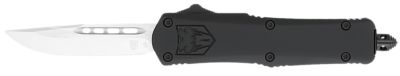 CobraTec Knives 2.75 in. Small FS-3 OTF Drop Point Knife, Plain D2 Steel Blade, Black Aluminum Alloy Handle