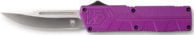 CobraTec Knives 3.25 in. OTF Lightweight Drop Point Knife with Pocket Clip, Plain D2 Steel Blade, Purple Aluminum Handle