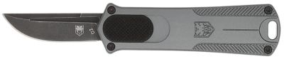 CobraTec Knives 1.75 in. California OTF 952 Drop Point Folding Knife, Black Stonewashed D2 Steel Blade, Gray Anodized Handle
