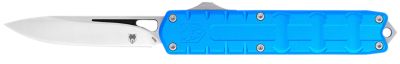 CobraTec Knives 3.25 in. Enforcer OTF Drop Point Knife, Plain M390 Steel Blade, Blue Aluminum Handle