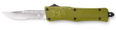 CobraTec Knives 2.75 in. Small CTK-1 OTF Drop Point Knife, Part Serrated D2 Steel Blade, OD Green Aluminum Handle