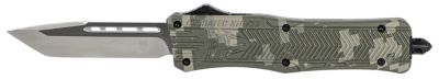 CobraTec Knives 3 in. Medium CTK-1 OTF Tanto Knife, Plain D2 Steel Blade, Army DigiCamo Aluminum Handle
