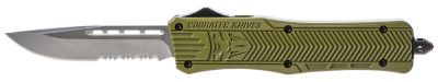 CobraTec Knives 3 in. Medium CTK-1 OTF Drop Point Knife, Part Serrated D2 Steel Blade, OD Green Aluminum Handle