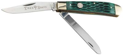 Boker Trapper 2.0 Clip Point/Spey Knife, Plain D2 Steel Blade, Green Jigged Bone Handle