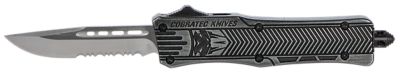 CobraTec Knives 2.75 in. Small CTK-1 OTF Knife, Part Serrated D2 Steel Blade, Black Stonewashed Aluminum Handle