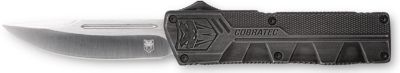 CobraTec Knives 3.25 in. OTF Lightweight Drop Point Knife with Pocket Clip, Plain D2 Steel Blade, Stonewashed Aluminum Handle