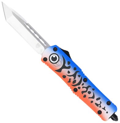 CobraTec Knives 3 in. Medium FS-3 Fishing Lure OTF Tanto Knife, Plain Satin D2 Steel Blade, Blue Aluminum Cerakote Handle