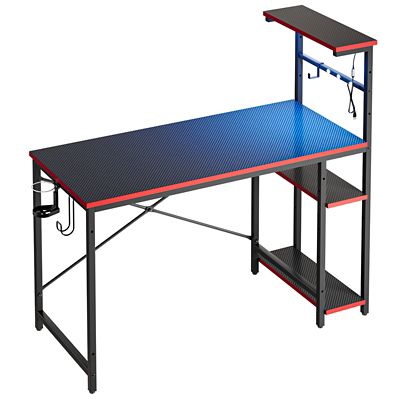 Image showing  44 in. Gaming Desk with LED Lights, Adjustable Shelves & Cup Holder, Reversible Side Storage