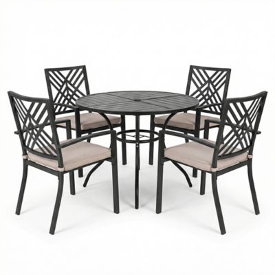 Sour Citrus 5 pc. Patio Dining Set with Cushions, Stackable Chairs and Table Set for Garden, Backyard, Poolside