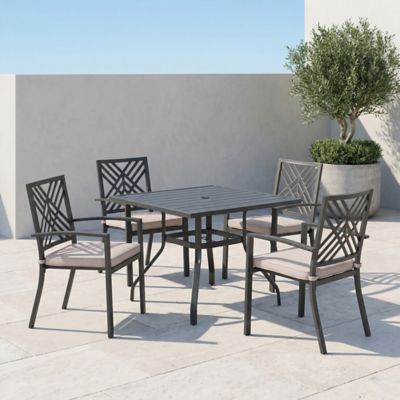 Sour Citrus 5 pc. Patio Dining Set with Cushions, Stackable Chairs and Square Table Set for Garden, Backyard, Poolside