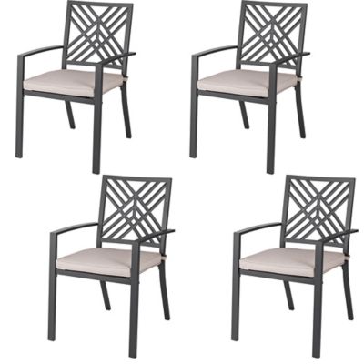 Sour Citrus Stackable Patio Chairs with cushions Iron Patio Dining Chairs Set of 4