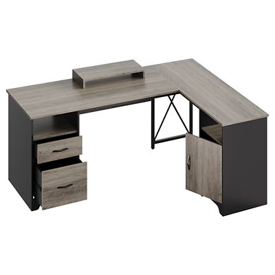 Image showing  63 in. L-Shaped Computer Desk with Monitor Stand, File Drawers & Storage Cabinet for Home Office