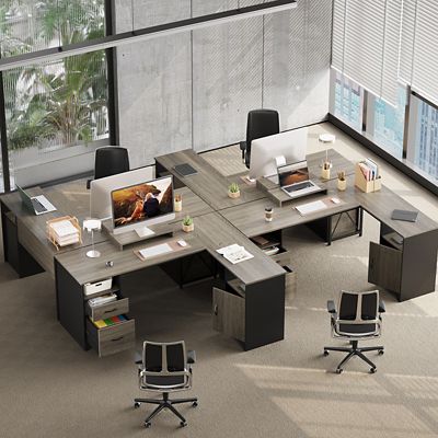 Image showing  63 in. L-Shaped Computer Desk with Monitor Stand, File Drawers & Storage Cabinet for Home Office