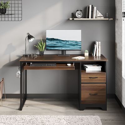 Image showing  48 in. Office Desk with Smart Storage Drawers & File Cabinet, Home Computer Desk with Keyboard Tray & Cable Management