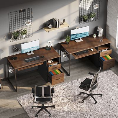 Image showing  48 in. Office Desk with Smart Storage Drawers & File Cabinet, Home Computer Desk with Keyboard Tray & Cable Management
