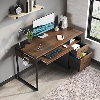 Image showing  48 in. Office Desk with Smart Storage Drawers & File Cabinet, Home Computer Desk with Keyboard Tray & Cable Management