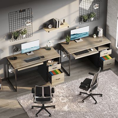 Image showing  48 in. Office Desk with Smart Storage Drawers & File Cabinet, Home Computer Desk with Keyboard Tray & Cable Management