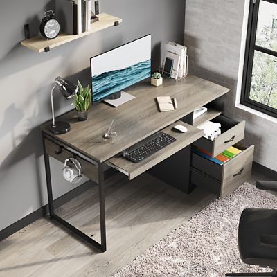 Image showing  48 in. Office Desk with Smart Storage Drawers & File Cabinet, Home Computer Desk with Keyboard Tray & Cable Management