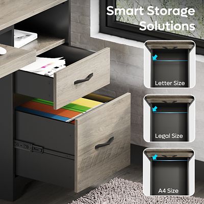 Image showing  48 in. Office Desk with Smart Storage Drawers & File Cabinet, Home Computer Desk with Keyboard Tray & Cable Management