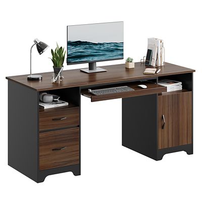Bestier 59 in. Home Office Desk with A4 File Drawer, Keyboard Tray, Dust-Proof Cabinet & Cable Management