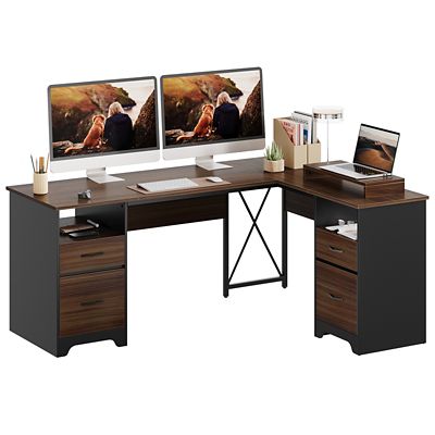 Bestier 63 in. L-Shaped Home Office Desk with 4 Drawers & Monitor Stand, Corner Computer Desk with File Storage for Workstation