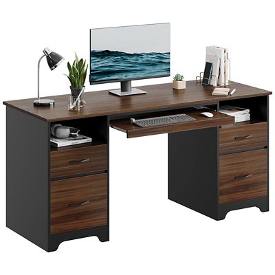 Bestier 59 in. Computer Desk with 4 Drawers & Keyboard Tray, Home Office Desk with Cable Management Hole for Study & Work