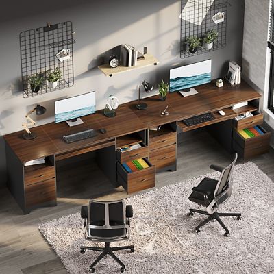 Image showing  59 in. Computer Desk with 4 Drawers & Keyboard Tray, Home Office Desk with Cable Management Hole for Study & Work