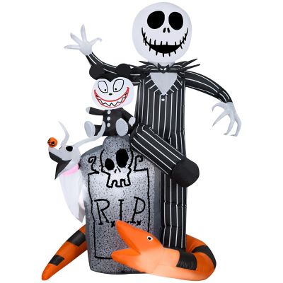 Gemmy Disney Jack Skellington Halloween Inflatable Scene with Scary Teddy, Zero and Snake, 5.5 ft. Lighted Airblown Yard Decor