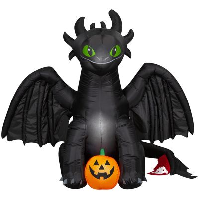 Gemmy How to Train Your Dragon Toothless Halloween Inflatable with Pumpkin, 6 ft. Lighted Airblown Yard Decor
