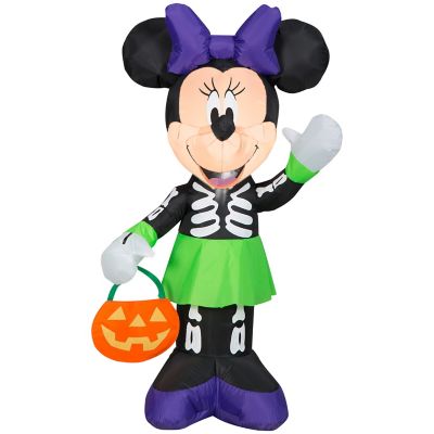Gemmy Disney Minnie Mouse Halloween Inflatable in Skeleton Costume with Pumpkin Treat Bag, 3.5 ft. Lighted Airblown Yard Decor