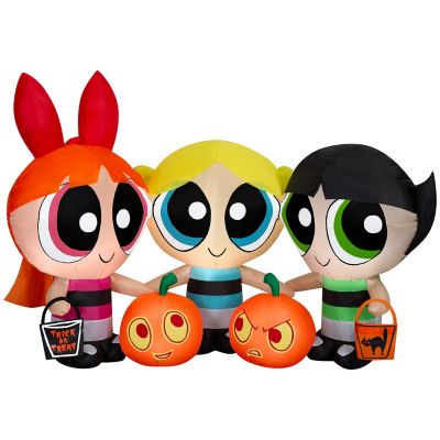 Gemmy Powerpuff Girls Halloween Inflatable Scene with Blossom, Bubbles and Buttercup, 4 ft. Lighted Airblown Yard Decor