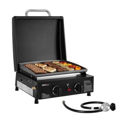 Royal Gourmet Portable 2-Burner Gas Griddle with Hood, 211 sq. in. Cooking Area, 17,000 BTU Total Output