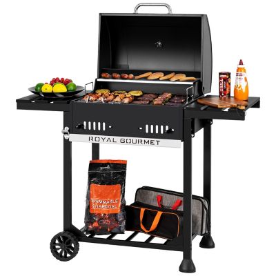 Royal Gourmet 24 in. Movable Charcoal BBQ Grill with Foldable Side Shelves, Temperature-Controlled