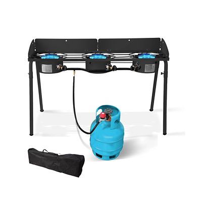 Red Mountain Valley Three Burner Outdoor Portable Camping Gas Stove with Removable Legs