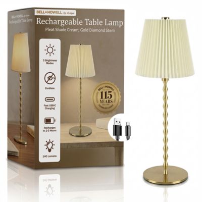 Bell & Howell Diamond Stem Pleat Shade Rechargeable LED Dimmable Touch Control Cordless Portable Table Lamp