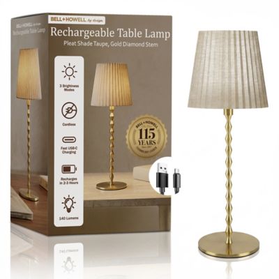 Bell & Howell Diamond Stem Pleat Shade Rechargeable LED Dimmable Touch Control Cordless Portable Table Lamp