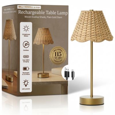 Bell & Howell Woven Scallop Shade Rechargeable LED Dimmable Touch Control Cordless Portable Table Lamp