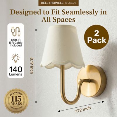 Image showing  Set of 2 Scallop Dimmable LED Rechargeable Cordless Touch Control Lights Wall Sconces