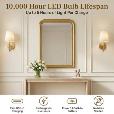 Image showing  Set of 2 Scallop Dimmable LED Rechargeable Cordless Touch Control Lights Wall Sconces