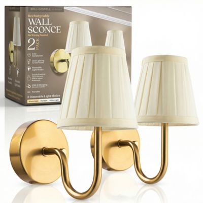 Image showing  Set of 2 Folded Pleat Dimmable LED Rechargeable Cordless Touch Control Lights Wall Sconces