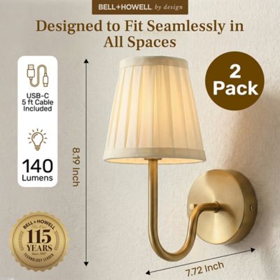 Image showing  Set of 2 Folded Pleat Dimmable LED Rechargeable Cordless Touch Control Lights Wall Sconces