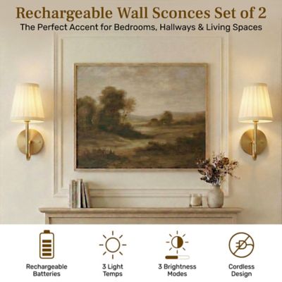 Image showing  Set of 2 Folded Pleat Dimmable LED Rechargeable Cordless Touch Control Lights Wall Sconces