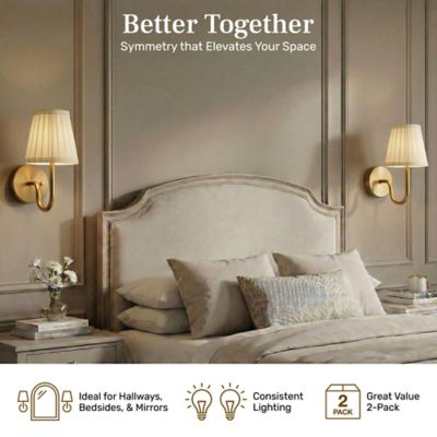 Image showing  Set of 2 Folded Pleat Dimmable LED Rechargeable Cordless Touch Control Lights Wall Sconces