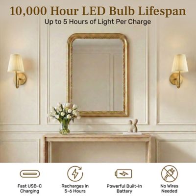 Image showing  Set of 2 Folded Pleat Dimmable LED Rechargeable Cordless Touch Control Lights Wall Sconces